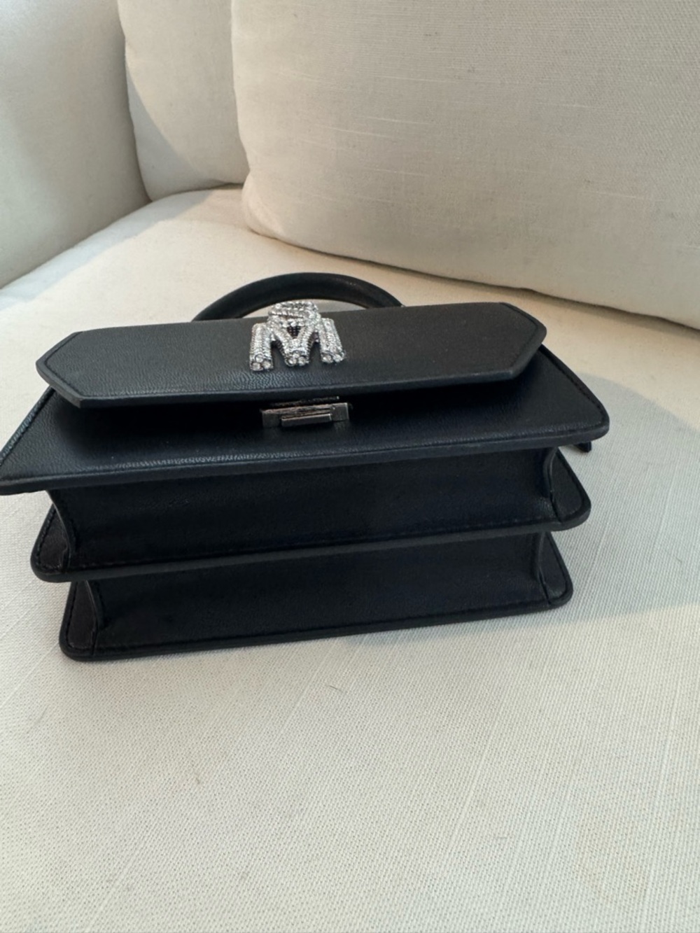 Steve Madden Black Mini Top-Handle Bag with Crystal Logo - Picture 6 of 10